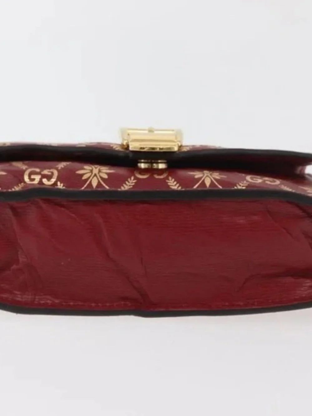 GUCCI GG Canvas Sylvie Sherry Line Chain Bag Leather Red 494646 Auth BAZ806A